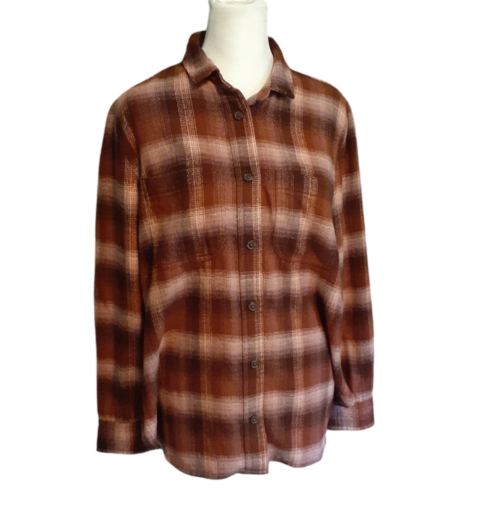 Madewell flannel blouse. redish-brown